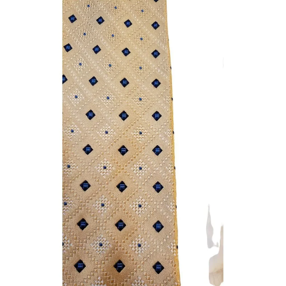 Van Heusen 100% Silk‎ Tie Woven Yellow Blue Geometric Mens Woven Short